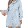 51MDfnn6fcL.jpg Long Sleeve Denim Dress for Women Jean Dress Button Down Casual Babydoll Denim Shirt Dress