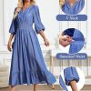 51Q1kbFAjL.jpg Women's Maxi Denim Dress with Pockets V Neck Jean Dresses Elbow Sleeve Elastic Waist Tiered Casual Fall Outfits 2025