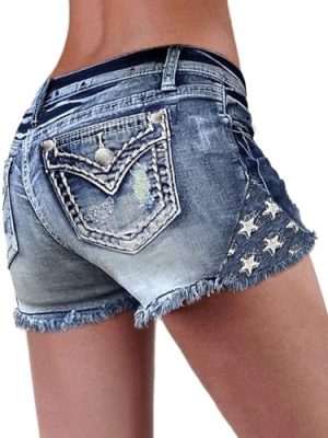 51VjQjAkHOL.jpg Jean Shorts for Women Ripped Denim Low Waist Distressed Raw Hem Skinny Stretchy Shorts