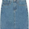 Women's Basic Five-Pocket Rugged Wear Denim Pencil Skirt with Slit