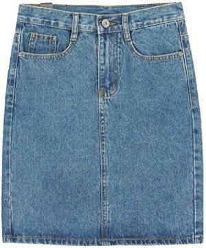Women's Basic Five-Pocket Rugged Wear Denim Pencil Skirt with Slit