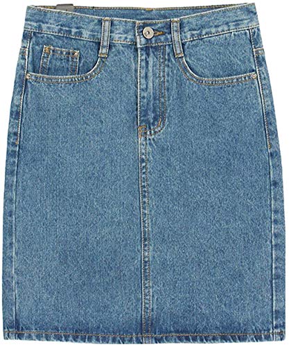 Women's Basic Five-Pocket Rugged Wear Denim Pencil Skirt with Slit