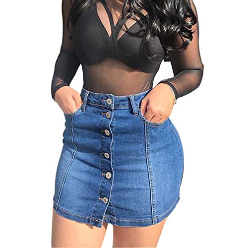 51WzOXoxFbL.jpg Women's Button Down Front Denim Short Skirt with Side Pocket