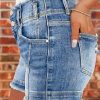 51XoKr3F0gL.jpg Women's Jean Shorts Stretchy Mid Waist Straight Leg Raw Hem Tummy Control Denim Shorts