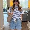 51YHDQmyqKL.jpg Jean Shorts for Women High Waisted Pull On Drawstring Elastic Waist Trendy Stretchy Denim Jorts Summer Shorts