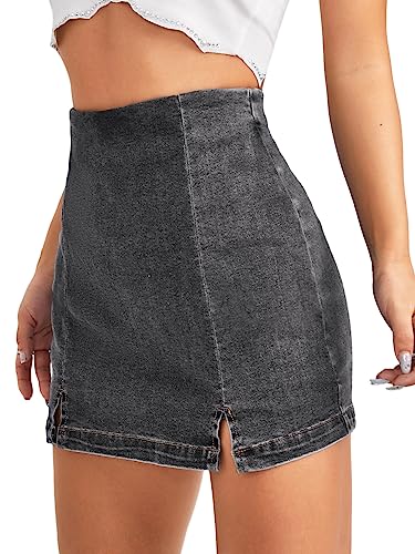 51YhRwy7vxL.jpg Women's Casual Split Hem High Waist Denim Skorts Skirt Shorts