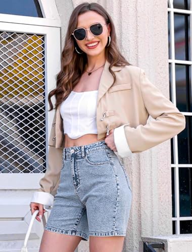 51aA383KkYL.jpg Women Bermuda Denim Shorts - High Waisted Baggy Denim Jorts Loose Fit Wide Leg Jean Shorts with Pockets