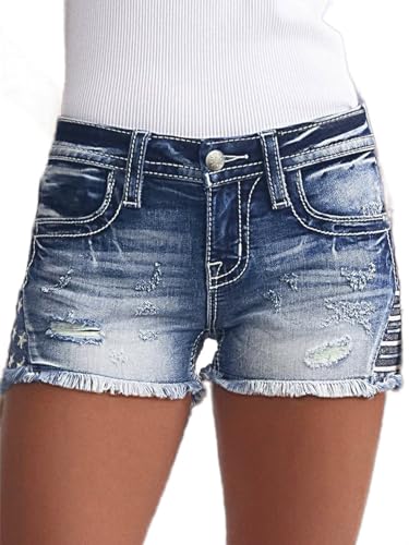 51bNG4otSRL.jpg Jean Shorts for Women Ripped Denim Low Waist Distressed Raw Hem Skinny Stretchy Shorts