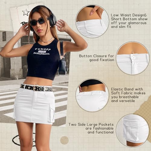 51c8HLGTsoL.jpg Womens Mini Cargo Skirts Y2k Denim Skirt with Pockets Low Waist Button Jean Skirts for Women