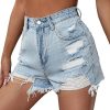 51dv8nWj77L.jpg Women's Ripped Raw Hem High Wait Straight Leg Solid Denim Shorts