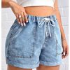 51fGeu9uK8L.jpg Women's Plus Size Drawstring Elastic Waist Denim Shorts Straight Leg Casual Summer Short Jeans