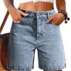 51g2idlw13L.jpg Women Bermuda Denim Shorts - High Waisted Baggy Denim Jorts Loose Fit Wide Leg Jean Shorts with Pockets