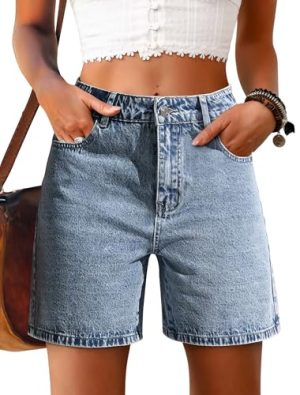51g2idlw13L.jpg Women Bermuda Denim Shorts - High Waisted Baggy Denim Jorts Loose Fit Wide Leg Jean Shorts with Pockets