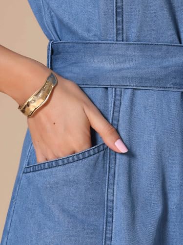 51hFaPmD2VL.jpg Denim Shirt Dress for Women's Casual Button Down Short Sleeves Belted Jean Midi Dress 2025 Trendy Outfits