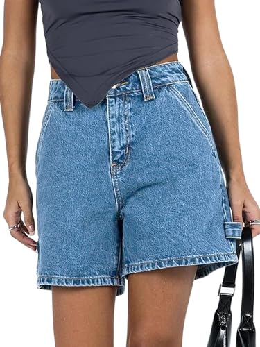 51irisbNdxL.jpg Womens High Waisted Boxy Denim Shorts Summer 2025 Casual Button Down Baggy Jean Shorts with Pockets