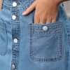 Women's Denim Skirt Button Down Front High Waist Pockets Midi Jean Skirts