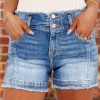 51jnWZSndL.jpg Women's Jean Shorts Stretchy Mid Waist Straight Leg Raw Hem Tummy Control Denim Shorts