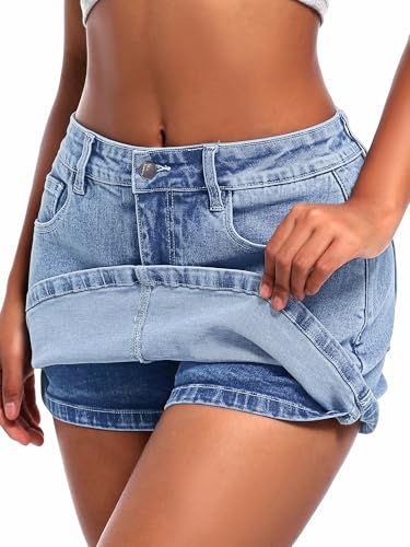 51l3MMLgl4L.jpg High Stretchy Mini Skort Skirt for Women,Low Waist Denim Skort Shorts with Pockets