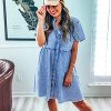 Women's Short Sleeve Button Down Flowy Tiered Babydoll Denim Dress