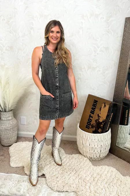 51mVAnli32L.jpg Womens Casual Sleeveless Denim Overalls Dresses Button Down Summer Jean Mini Dress 2025 Trendy Romper With Pockets
