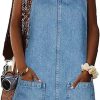 51mpfP8kbUL.jpg Women's Sleeveless Casual Denim Dress Crewneck Vintage Loose Jean Overall Dress with Pockets