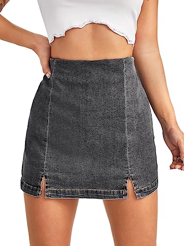 51mrAJzQjUL.jpg Women's Casual Split Hem High Waist Denim Skorts Skirt Shorts