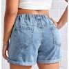 51oMC18ea8L.jpg Women's Plus Size Drawstring Elastic Waist Denim Shorts Straight Leg Casual Summer Short Jeans