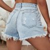 51otFeDWkL.jpg Women's Ripped Raw Hem High Wait Straight Leg Solid Denim Shorts
