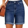 Jean Shorts for Women High Waisted Trendy Causal Summer Fold Hem Stretchy Long Denim Shorts 7 Inch Inseam