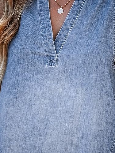 51rTWwKGr8L.jpg Women's Denim Mini Dress Jean Dresses V Neck Sleeveless Casual Summer Outfits 2025 Trendy