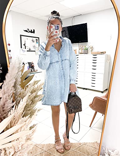 51s2EJceQ2L.jpg Long Sleeve Denim Dress for Women Jean Dress Button Down Casual Babydoll Denim Shirt Dress