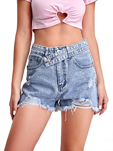 51uq4hLSzJL.jpg Women's Casual High Waist Raw Hem Ripped Denim Jean Shorts with Pocket