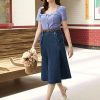 51zrEXV-yML.jpg Women's Denim Skirts Vintage Elastic High Waist A-Line Long Maxi Jean Skirts with Pockets