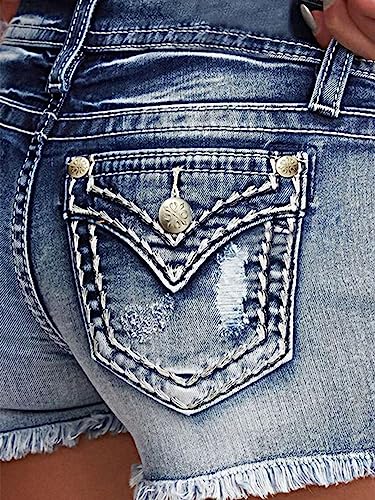 61Ggg0Db6eL.jpg Jean Shorts for Women Ripped Denim Low Waist Distressed Raw Hem Skinny Stretchy Shorts